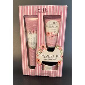 NIB Om She Aromatherapy Coconut Oil & Pink Grapefruit Body Care Trio